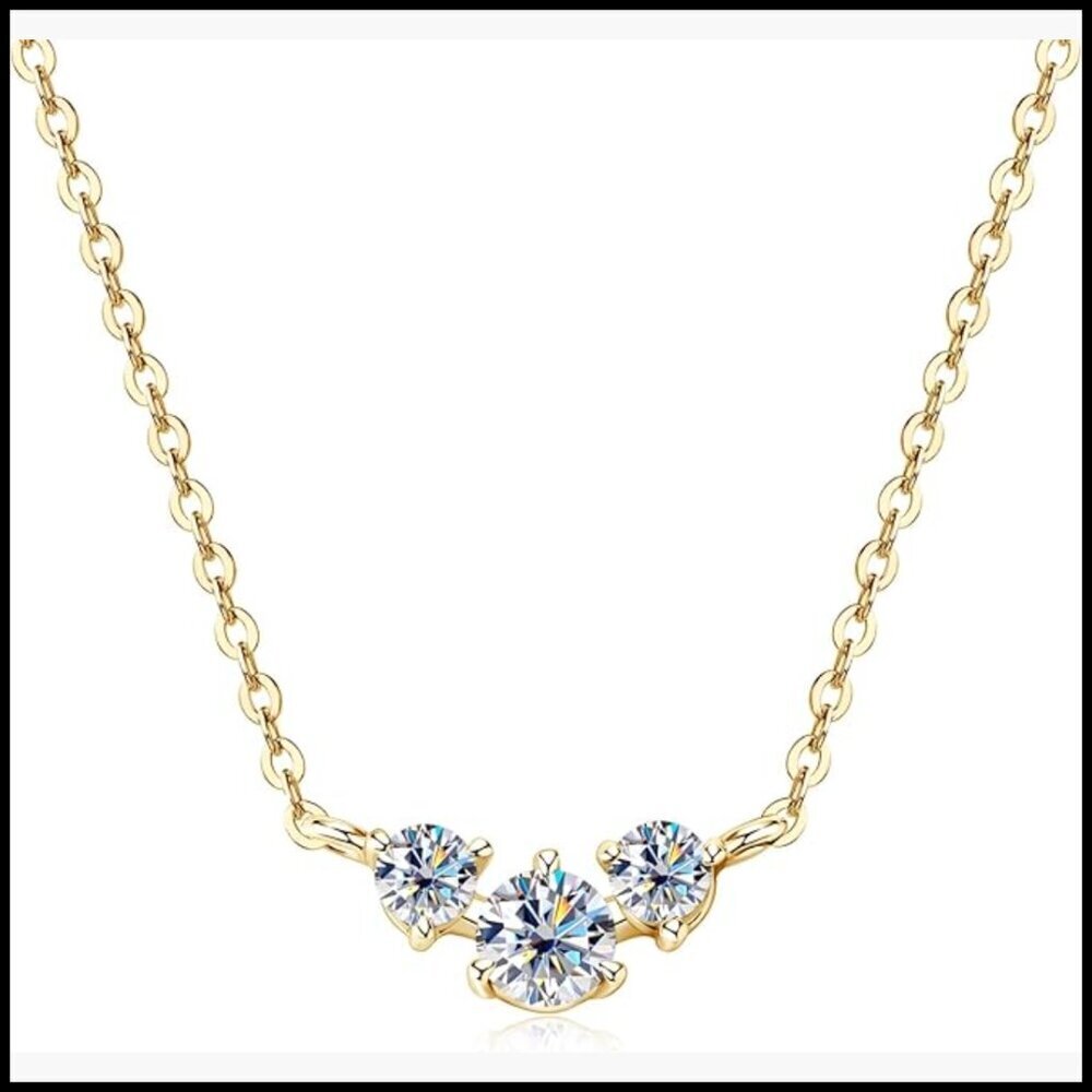 925 Sterling Silver Moissanite 3 Stone Pendant Necklace for Women